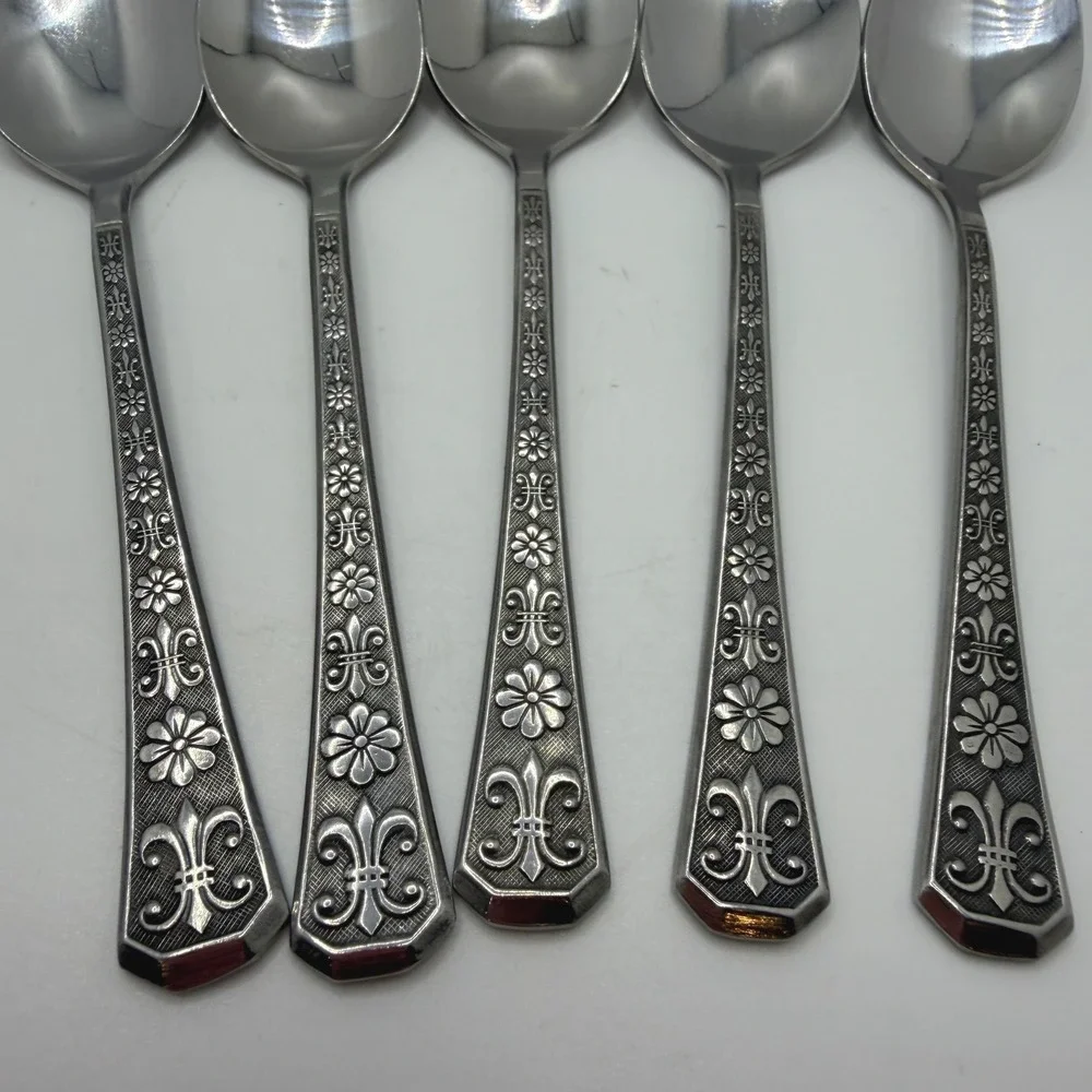 Interpur Stainless Steel Spoons INR2 Fleur De Lis Floral Korea Set of 5 6